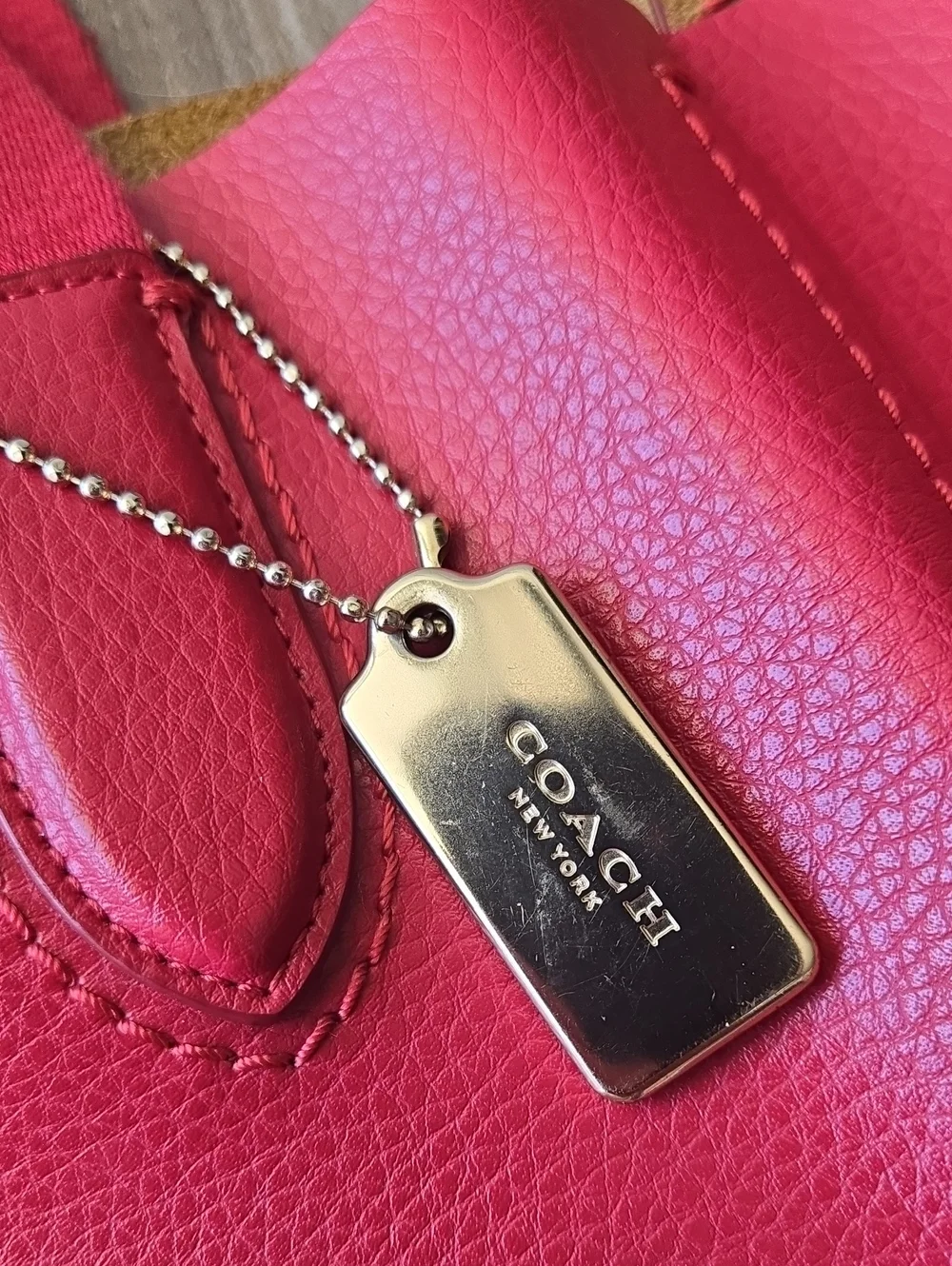 Coach Red Pebbled Leather Derby Tote Bag